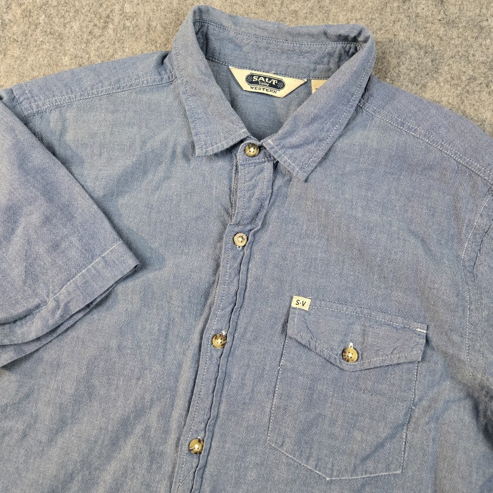 Salt‎ Valley Western Button Up Shirt Mens L Blue Short Sleeve Casual Ranch Rodeo